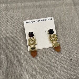 French Connection Gold and Brown Modern Drop Earrings